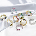 Multicolor Cubic Zirco Four Leaf Clover Open Adjustable Rings, Lucky Clover Stackable Finger Ring