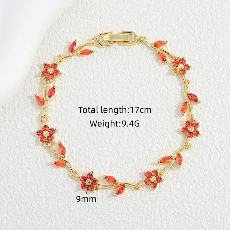 Luxury Camellia Flower Bracelet, Copper Inlaid Color Zircon Floral Bangle, Elegant Five Petal Botanical Jewelry  for Women