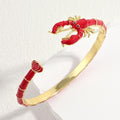 Creative Enamel Red Lobster Bamboo Bracelet, Fun Crayfish Cuff Bangle, Shell Pearl  Adjustable Open Bangle Jewelry DIY Gifts for Women