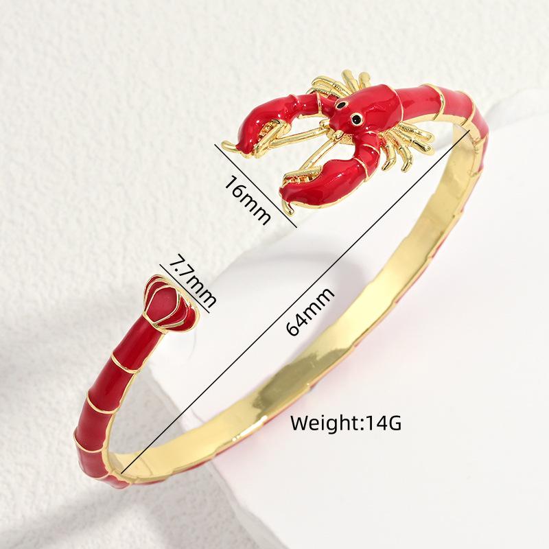 Creative Enamel Red Lobster Bamboo Bracelet, Fun Crayfish Cuff Bangle, Shell Pearl  Adjustable Open Bangle Jewelry DIY Gifts for Women
