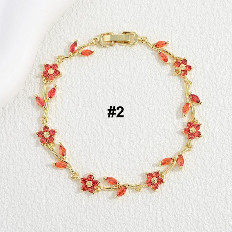 Luxury Camellia Flower Bracelet, Copper Inlaid Color Zircon Floral Bangle, Elegant Five Petal Botanical Jewelry  for Women