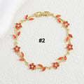 Luxury Camellia Flower Bracelet, Copper Inlaid Color Zircon Floral Bangle, Elegant Five Petal Botanical Jewelry  for Women