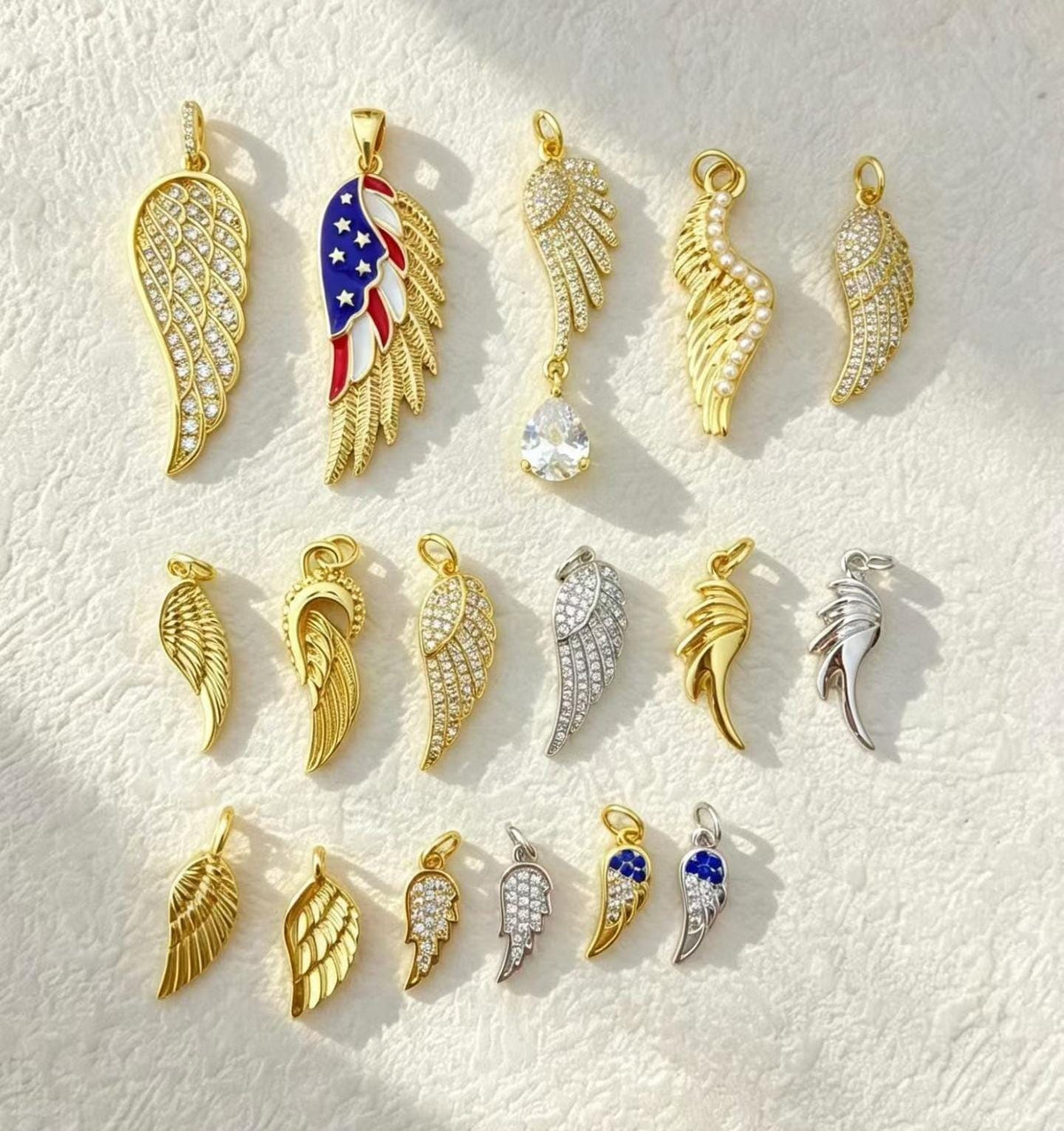 Enamel Zircon Feather Wing Pendant, Dainty Angel Wing Charm, Boho Statement Jewelry Gift for Women