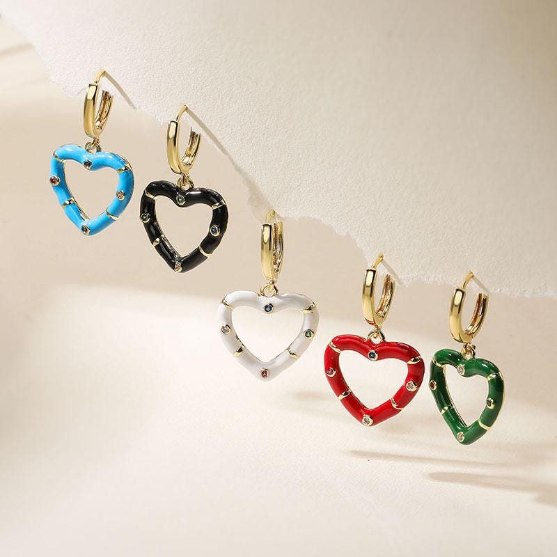 Enamel Heart Shape Pendant Colorful Heart Earrings Heart Shape Charm for DIY Gifts Necklace Making