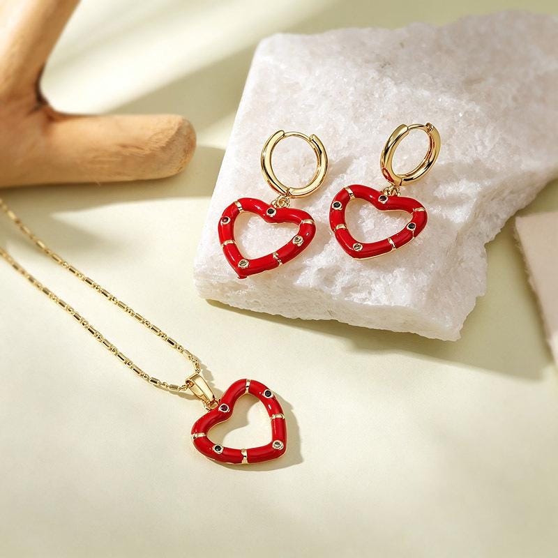 Enamel Heart Shape Pendant Colorful Heart Earrings Heart Shape Charm for DIY Gifts Necklace Making