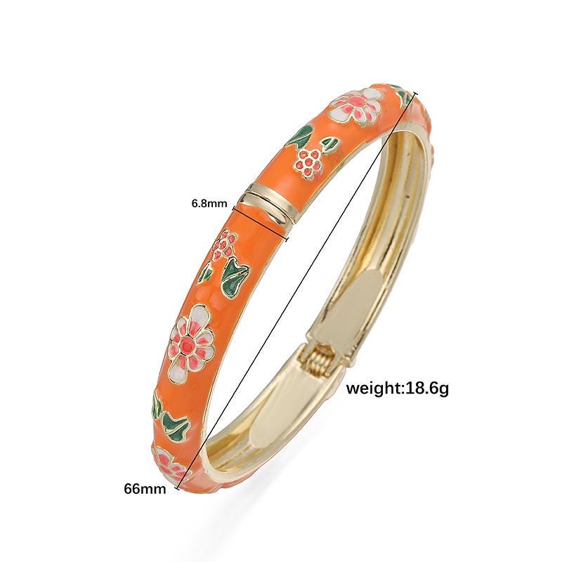 Enamel Flower Bangle, Colorful Oil Drip Round Brass Candy Color Bracelet Jewelry 1 Pc