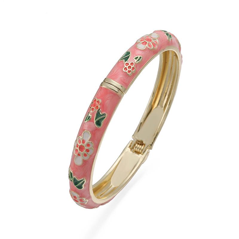 Enamel Flower Bangle, Colorful Oil Drip Round Brass Candy Color Bracelet Jewelry 1 Pc