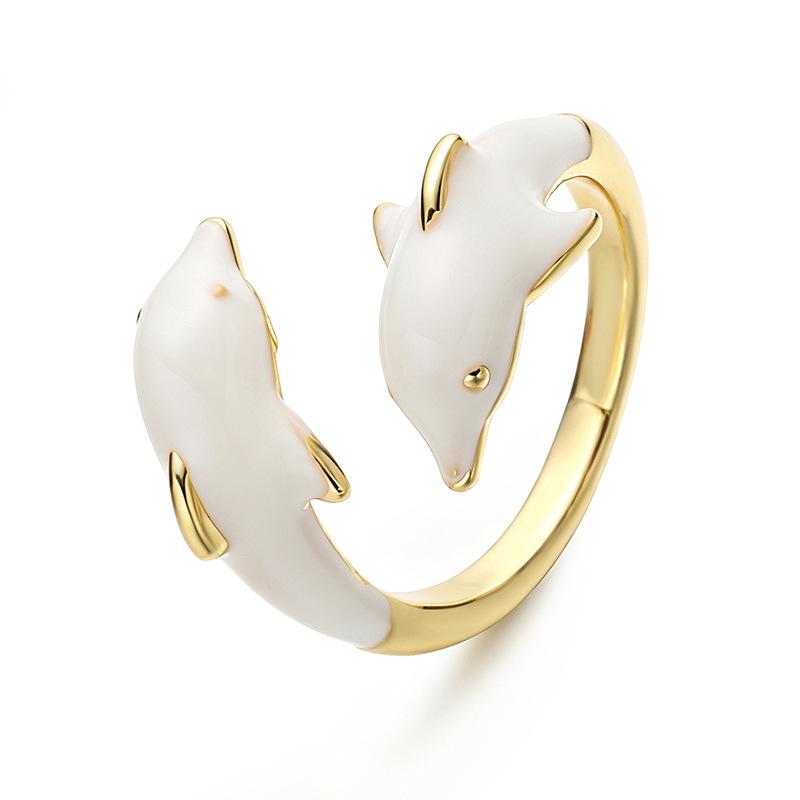 Colorful Enamel Dolphin Rings Blue Dolphin Opening Size Adjustable DIY Jewelry Gifts for her