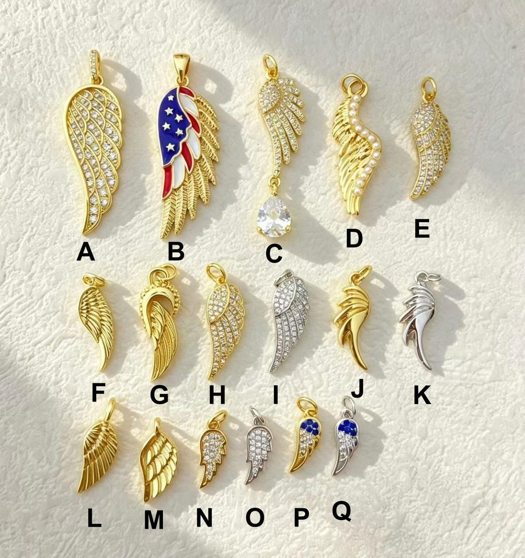 Enamel Zircon Feather Wing Pendant, Dainty Angel Wing Charm, Boho Statement Jewelry Gift for Women