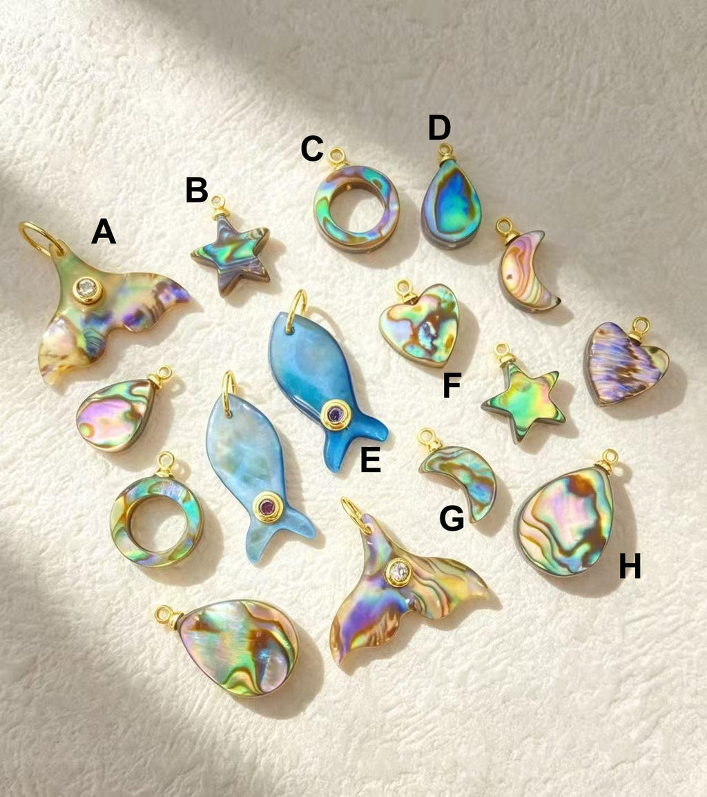 Whale Tail Shape Abalone Shell Pendant Rainbow Seashell Star Moon Heart Shape