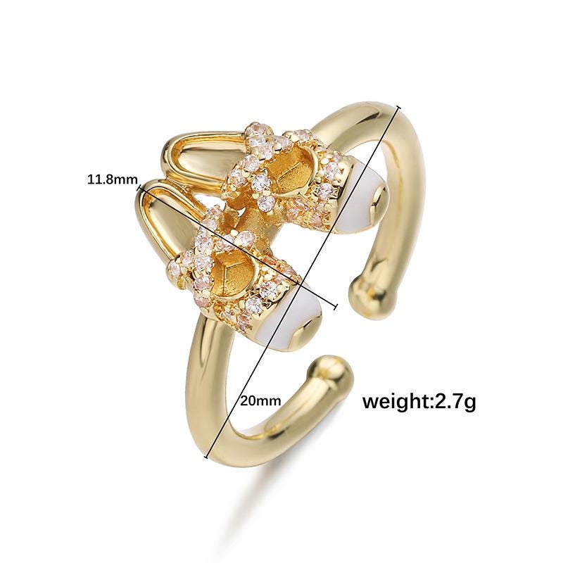 Colorful Enamel Ballet Shoe Rings & Copper Zircon Pendant Necklace, Opening Adjustable Rings DIY Gifts for Women