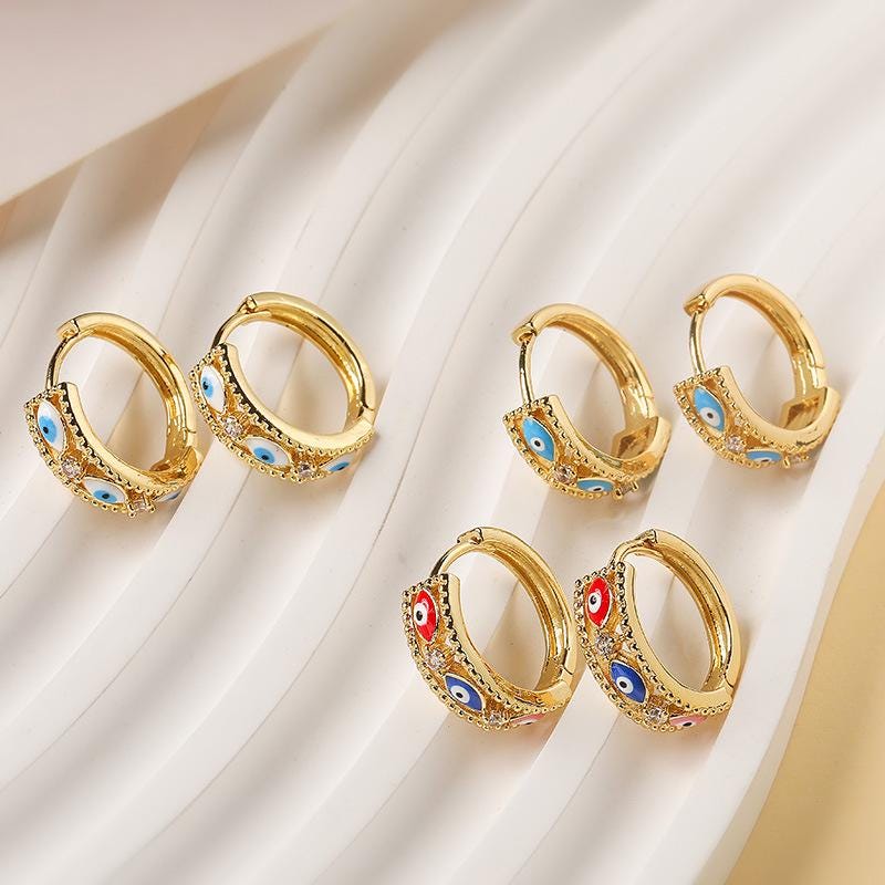 Colorful Enamel Hoop Earrings Eye, Evil Eye Oil Drip Round  Ear Clips, Brass Candy Color Jewelry 1 Pair