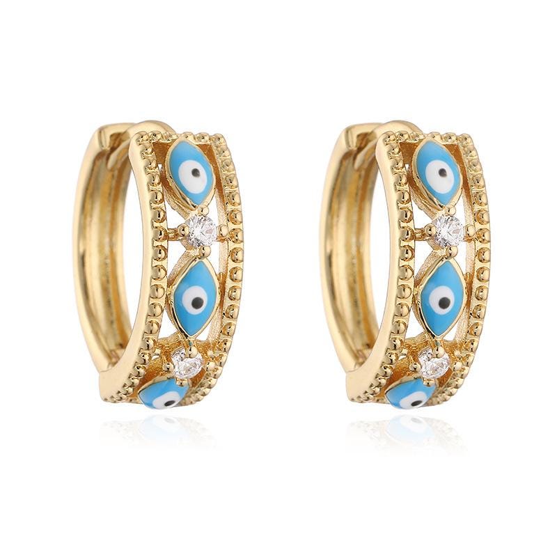 Colorful Enamel Hoop Earrings Eye, Evil Eye Oil Drip Round  Ear Clips, Brass Candy Color Jewelry 1 Pair
