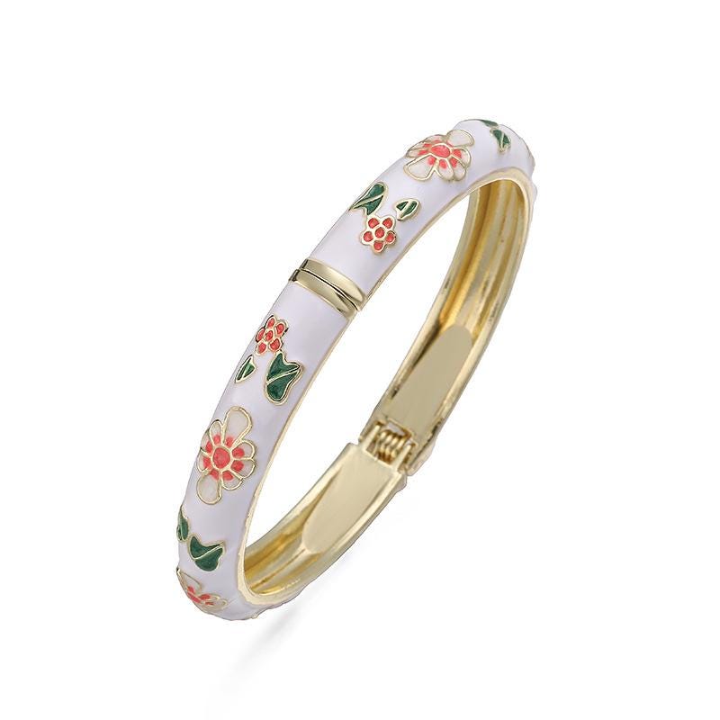 Enamel Flower Bangle, Colorful Oil Drip Round Brass Candy Color Bracelet Jewelry 1 Pc