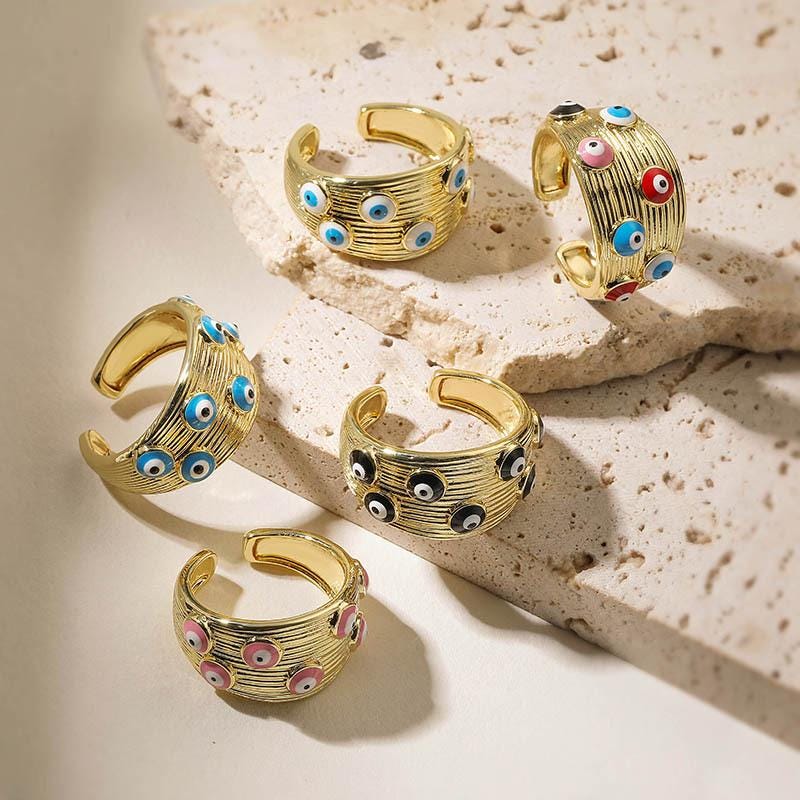 Colorful Enamel Evil Eye Ring Opening Size, Gold Plated Copper Colorful Enamel Rings Jewelry Gifts for Her