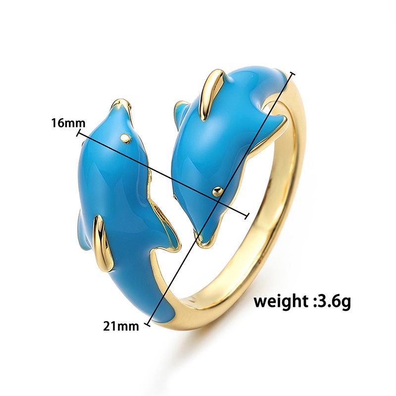 Colorful Enamel Dolphin Rings Blue Dolphin Opening Size Adjustable DIY Jewelry Gifts for her