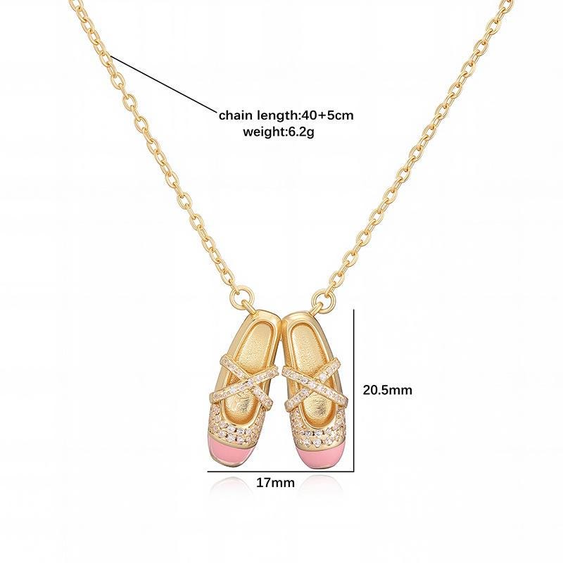 Colorful Enamel Ballet Shoe Rings & Copper Zircon Pendant Necklace, Opening Adjustable Rings DIY Gifts for Women