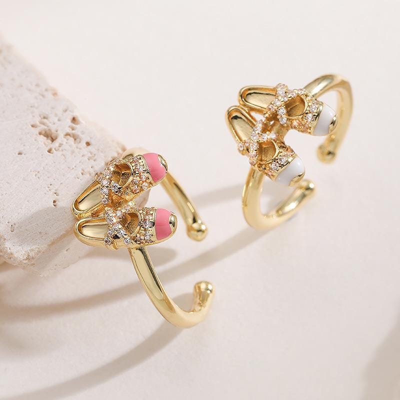 Colorful Enamel Ballet Shoe Rings & Copper Zircon Pendant Necklace, Opening Adjustable Rings DIY Gifts for Women