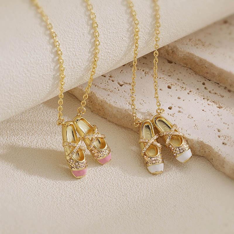 Colorful Enamel Ballet Shoe Rings & Copper Zircon Pendant Necklace, Opening Adjustable Rings DIY Gifts for Women