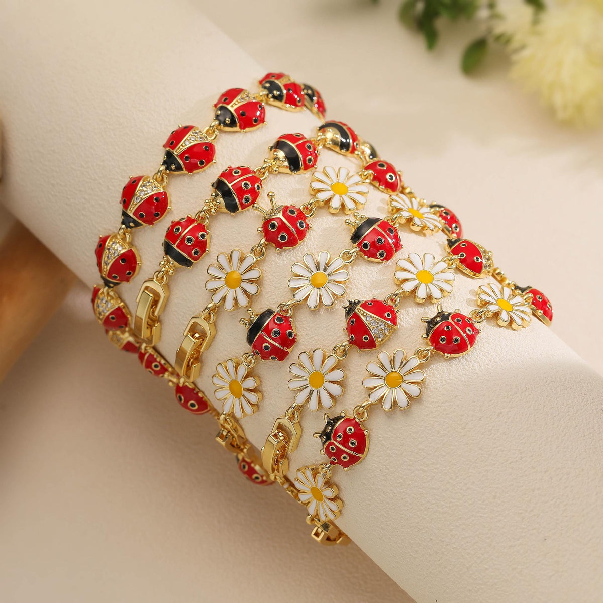 Enamel Ladybird Opening Bracelet Ladybug BangleCoccinella Septempunctata Opening  DIY Gifts for Women