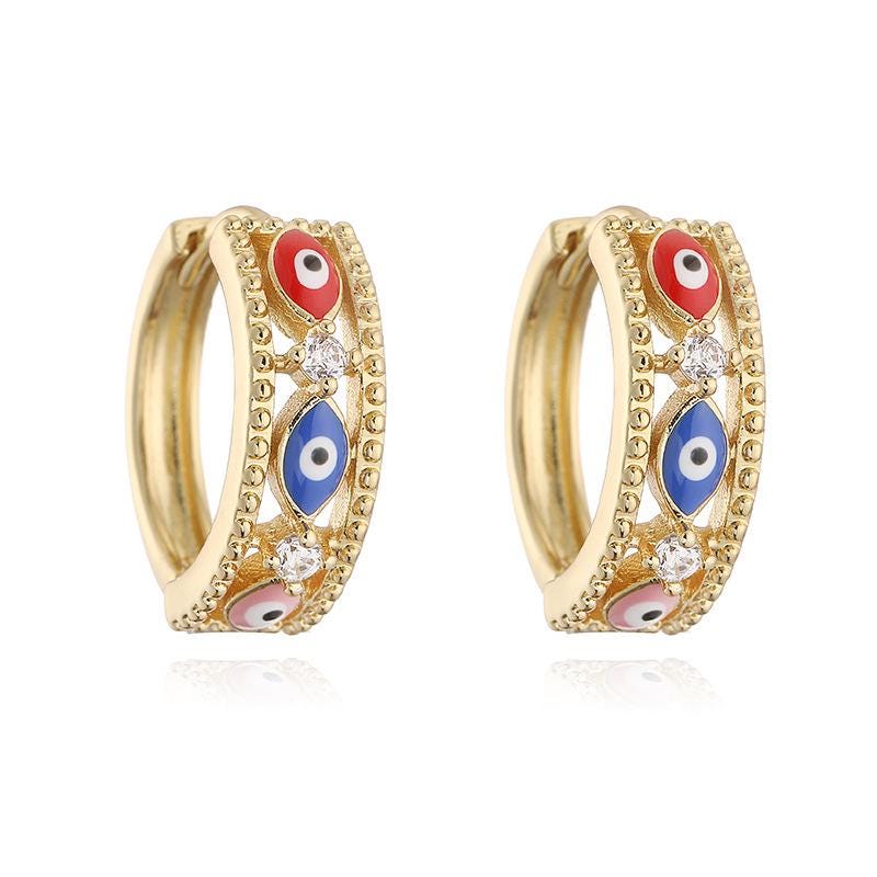 Colorful Enamel Hoop Earrings Eye, Evil Eye Oil Drip Round  Ear Clips, Brass Candy Color Jewelry 1 Pair
