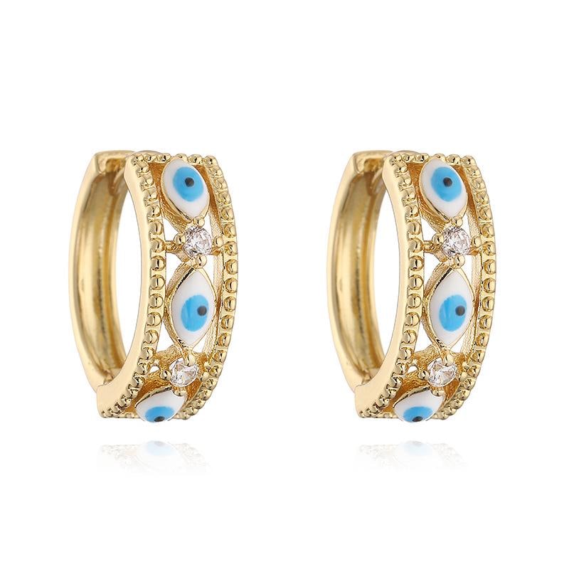 Colorful Enamel Hoop Earrings Eye, Evil Eye Oil Drip Round  Ear Clips, Brass Candy Color Jewelry 1 Pair