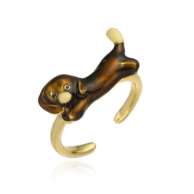 Color Enamel Dachshund Opening Ring, Poodle Pearl Open Adjustable Ring, Cute Dog Animal Statement DIY Gifts for Women