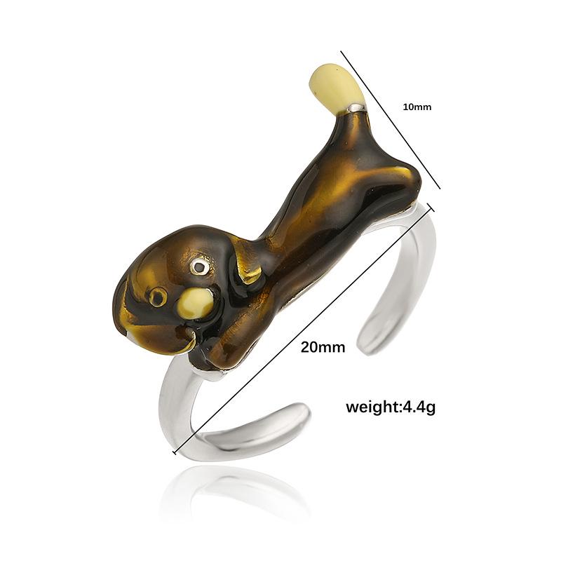 Color Enamel Dachshund Opening Ring, Poodle Pearl Open Adjustable Ring, Cute Dog Animal Statement DIY Gifts for Women